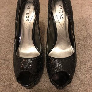 Guess peep toe- Black sparkle high heels
